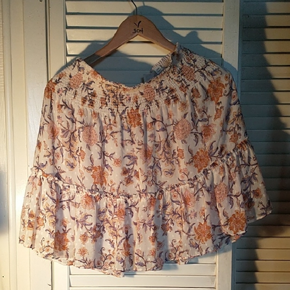 NWT Joie Floral Mini Skirt Stretch Gathered Waist Bottom Ruffle Sz M